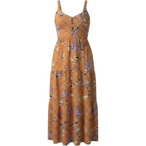 Sonoma Floral Midi Dress Womens 1X Brown Linen Blend Button Front Boho‎ Cottage
